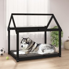 Suņu gulta, melna, 111x80x100 cm, priedes masīvkoks