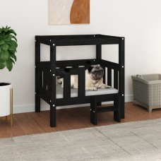 Suņu gulta, melna, 65,5x43x70 cm, priedes masīvkoks