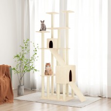 Kaķu māja ar sizala stabiem nagu asināšanai, 190 cm, krēmkrāsas