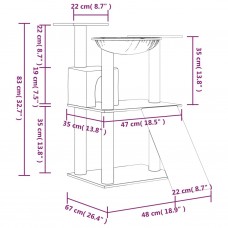 Kaķu māja ar sizala stabiem nagu asināšanai, 83 cm, pelēka