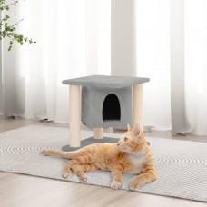Kaķu māja ar sizala stabiem nagu asināšanai, 37 cm, pelēka