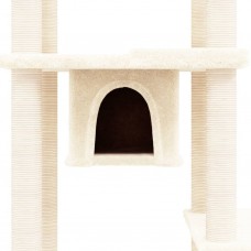 Kaķu māja ar sizala stabiem nagu asināšanai, 176 cm, krēmkrāsas