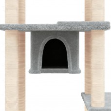 Kaķu māja ar sizala stabiem nagu asināšanai, 176 cm, pelēka