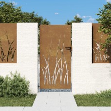 Dārza vārti, 85x175 cm, tērauds ar rūsas efektu, zāles dizains