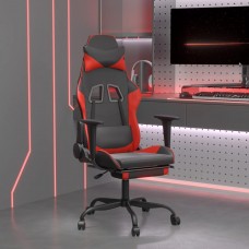 Datorkrēsls ar kāju balstu, melna, sarkana mākslīgā āda