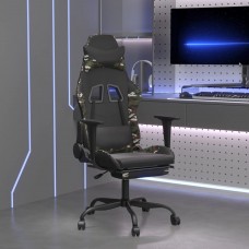 Datorkrēsls ar kāju balstu, melna un kamuflāžas mākslīgā āda