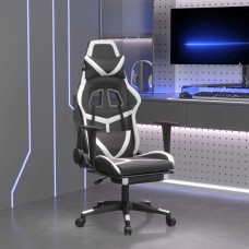 Datorspēļu krēsls ar kāju balstu, melna un balta mākslīgā āda