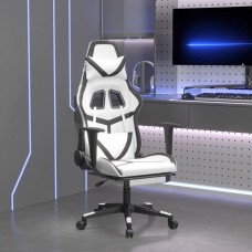 Datorspēļu krēsls ar kāju balstu, balta un melna mākslīgā āda