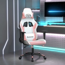Datorspēļu krēsls, balta un rozā mākslīgā āda