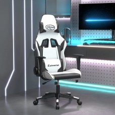 Datorspēļu krēsls, balta un melna mākslīgā āda