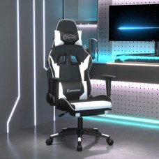 Datorspēļu krēsls ar kāju balstu, melna un balta mākslīgā āda
