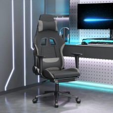 Datorspēļu krēsls ar kāju balstu, melns un gaiši pelēks audums
