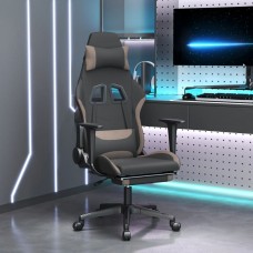 Datorspēļu krēsls ar kāju balstu, melns un pelēkbrūns audums