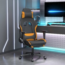 Datorspēļu krēsls ar kāju balstu, melns un oranžs audums