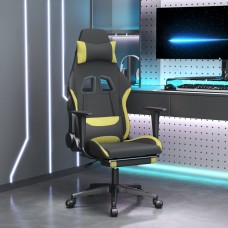 Datorspēļu krēsls ar kāju balstu, melns un gaiši zaļš audums
