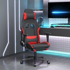 Datorspēļu krēsls ar kāju balstu, melns un sarkans audums
