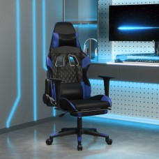 Datorspēļu krēsls ar kāju balstu, melna un zila mākslīgā āda