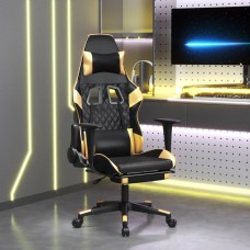Datorkrēsls ar kāju balstu, melna un zeltaina mākslīgā āda