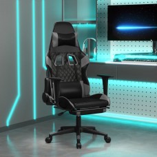 Datorspēļu krēsls ar kāju balstu, melna un pelēka mākslīgā āda