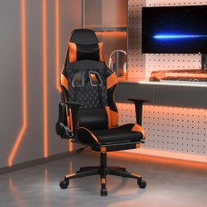 Datorspēļu krēsls ar kāju balstu, melna un oranža mākslīgā āda