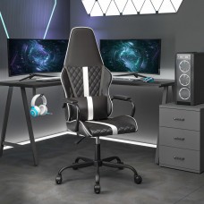 Datorspēļu krēsls, melna un balta mākslīgā āda