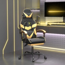 Datorkrēsls ar kāju balstu, melna un zeltaina mākslīgā āda