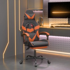 Datorspēļu krēsls ar kāju balstu, melna un oranža mākslīgā āda