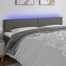 Gultas galvgalis ar led, 160x5x78/88 cm, pelēka mākslīgā āda