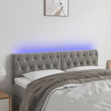 Gultas galvgalis ar led, 160x7x78/88 cm, gaiši pelēks samts