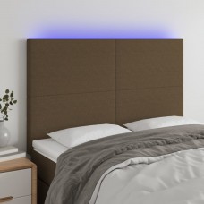 Gultas galvgalis ar led, 144x5x118/128 cm, tumši brūns audums