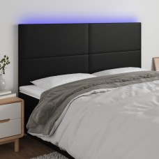 Gultas galvgalis ar led, 160x5x118/128 cm, melns mākslīgā āda