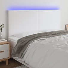 Gultas galvgalis ar led, 160x5x118/128 cm, balta mākslīgā āda