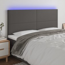 Gultas galvgalis ar led, 160x5x118/128 cm, pelēks mākslīgā āda