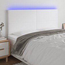 Gultas galvgalis ar led, 180x5x118/128 cm, balta mākslīgā āda