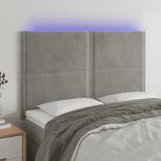 Gultas galvgalis ar led, 144x5x118/128 cm, gaiši pelēks samts