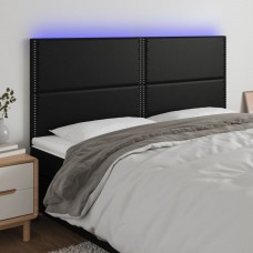 Gultas galvgalis ar led, 160x5x118/128 cm, melns mākslīgā āda