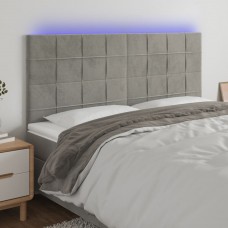 Gultas galvgalis ar led, 160x5x118/128 cm, gaiši pelēks samts