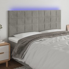 Gultas galvgalis ar led, 180x5x118/128 cm, gaiši pelēks samts