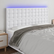 Gultas galvgalis ar led, 160x5x118/128 cm, balta mākslīgā āda