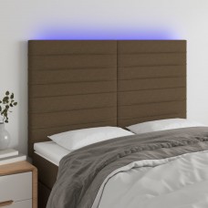 Gultas galvgalis ar led, 144x5x118/128 cm, tumši brūns audums