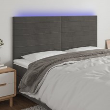 Gultas galvgalis ar led, 180x5x118/128 cm, tumši pelēks samts