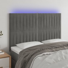 Gultas galvgalis ar led, 144x5x118/128 cm, gaiši pelēks samts