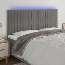 Gultas galvgalis ar led, 160x5x118/128 cm, gaiši pelēks samts