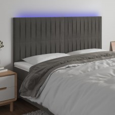 Gultas galvgalis ar led, 180x5x118/128 cm, tumši pelēks samts