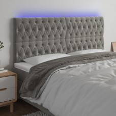 Gultas galvgalis ar led, 180x7x118/128 cm, gaiši pelēks samts