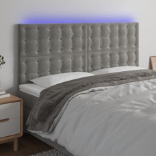 Gultas galvgalis ar led, 160x5x118/128 cm, gaiši pelēks samts