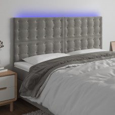 Gultas galvgalis ar led, 180x5x118/128 cm, gaiši pelēks samts