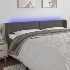 Gultas galvgalis ar led, 163x16x78/88 cm, tumši pelēks samts