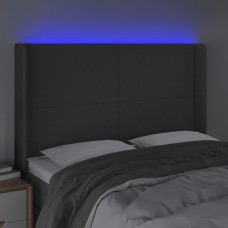 Gultas galvgalis ar led, 147x16x118/128 cm, tumši pelēks audums