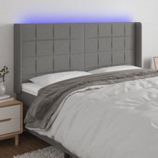 Gultas galvgalis ar led, 163x16x118/128 cm, tumši pelēks audums